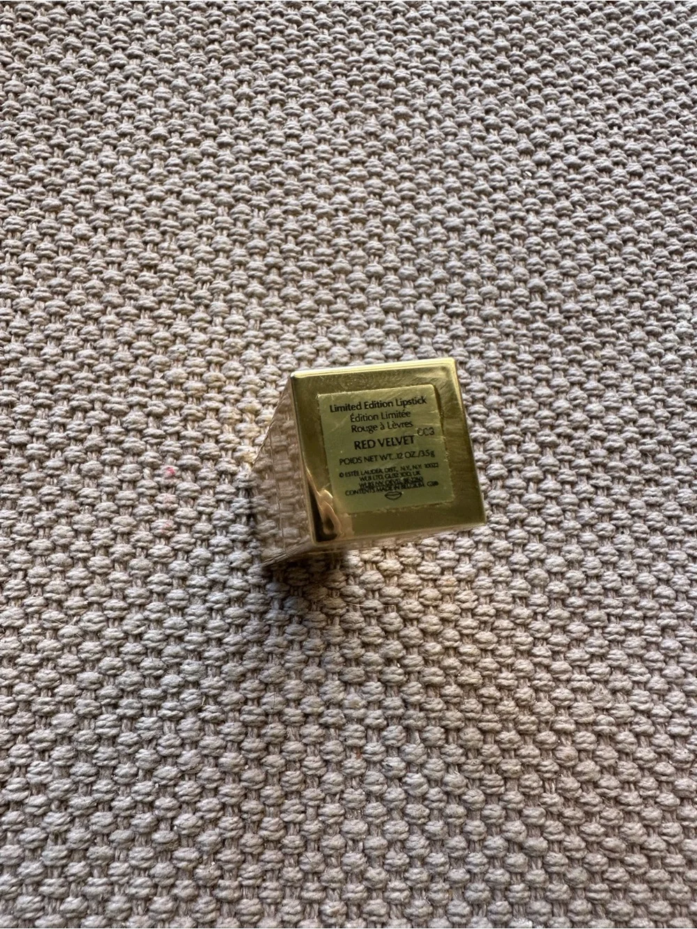 Estee Lauder Gold Decorative Lipstick Case in red velvet